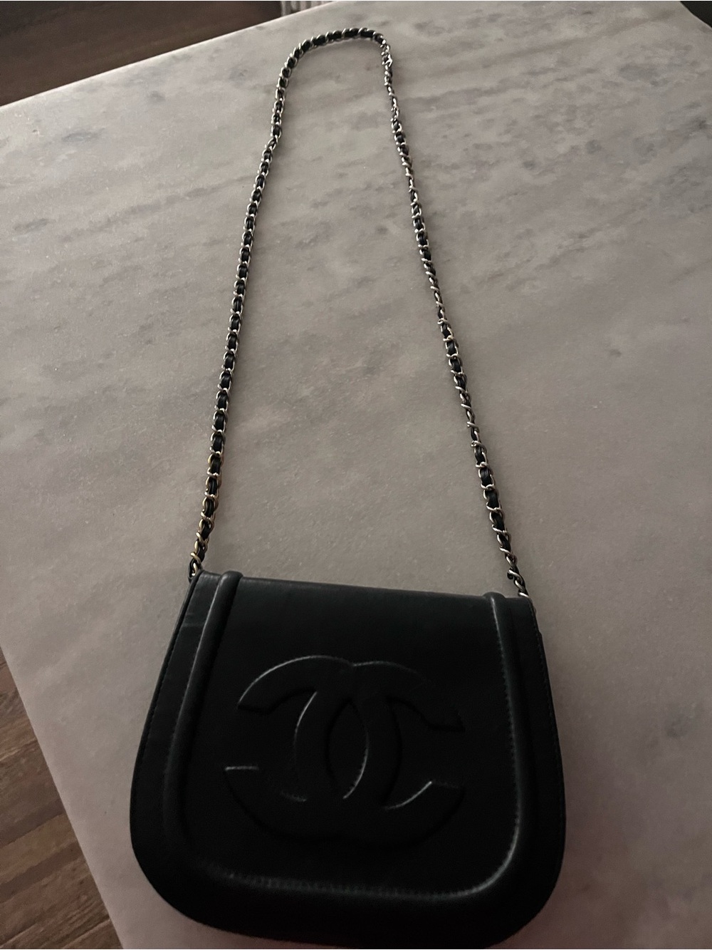 Black Quilted Leather Crossbody Bag with Chain Strap
